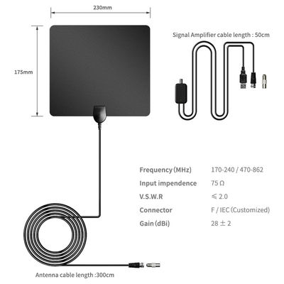 Indoor Wireless TV Antenna with Frequency Range of VHF 174-240MHz/UHF 470-862MHz